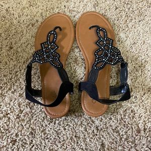 Black rhinestone sandals - small heel